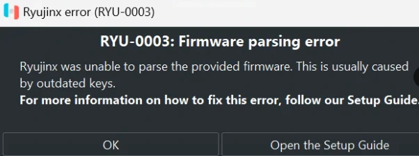How to Fix RYU-0003 Firmware Parsing Error